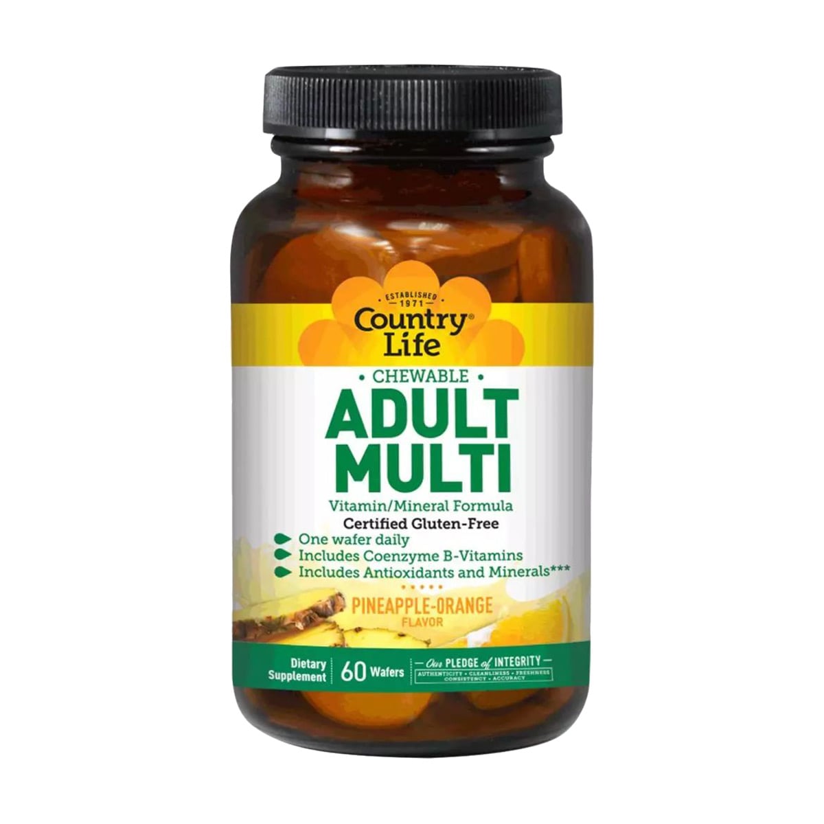 Мультивітаміни Country Life Adult Multi для дорослих, зі смаком ананаса, 60 жувальних таблеток