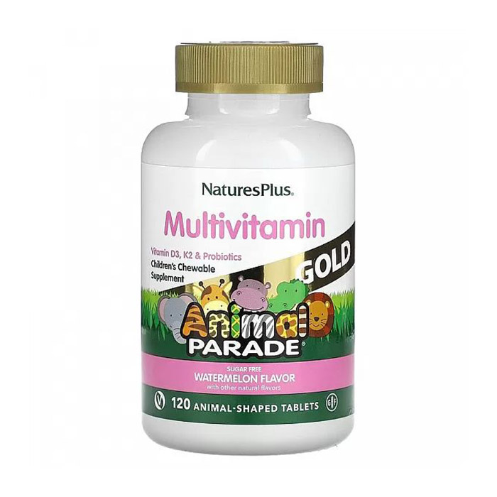 Мультивiтaміни для дітей NaturesPlus Animal Parade Gold зі смаком кавуна, 120 жувальних таблеток