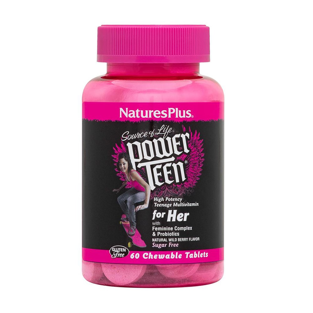 Мультивітаміни для дівчаток-підлітків NaturesPlus Power Teen зі смаком лісових ягід, 60 жувальних таблеток
