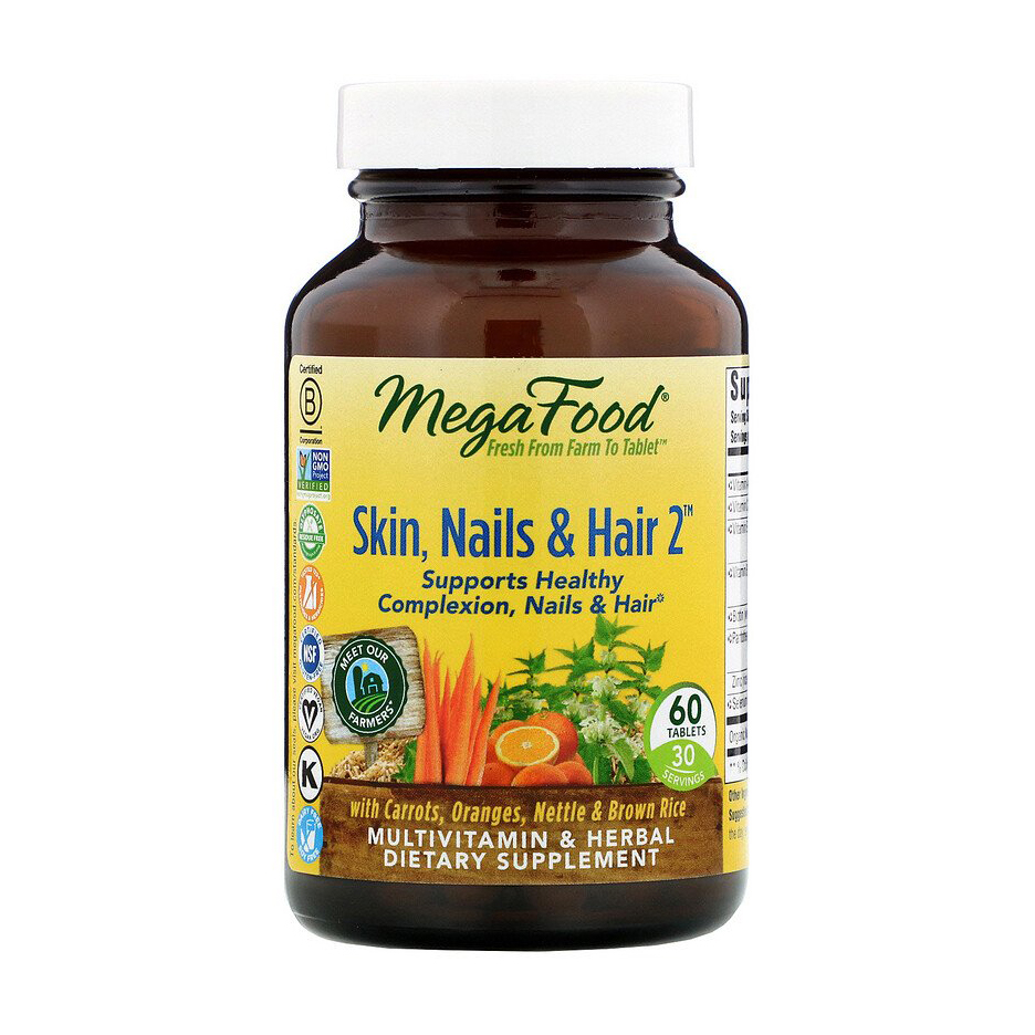 Мультивітаміни та трави MegaFood Skin, Nails &amp; Hair 2 для шкіри, нігтів та волосся 2, 60 таблеток