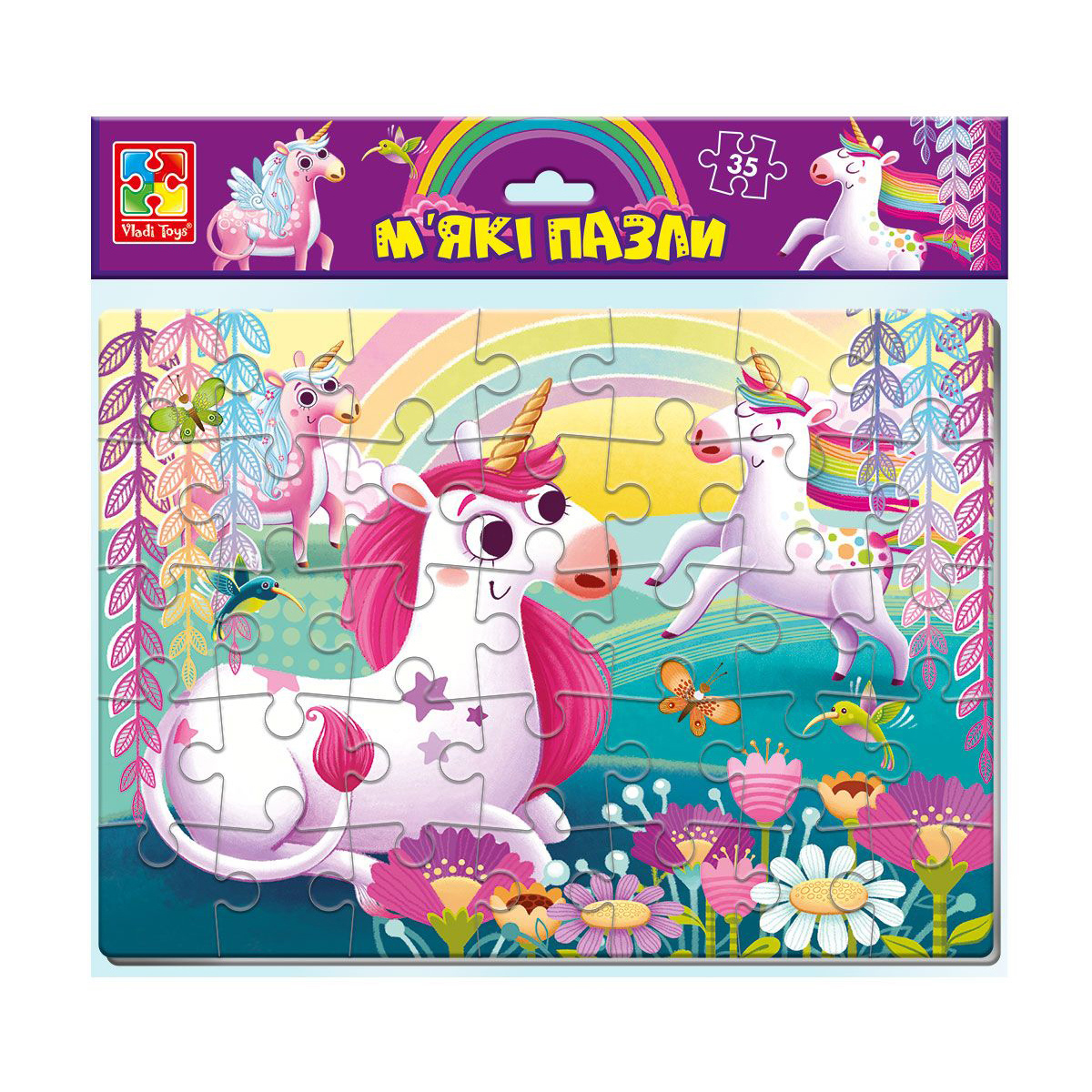 М'які пазли А4 Vladi Toys Єдинороги, 30.5*34.5*5 см, від 3 років, 35 елементів (VT1102-34)