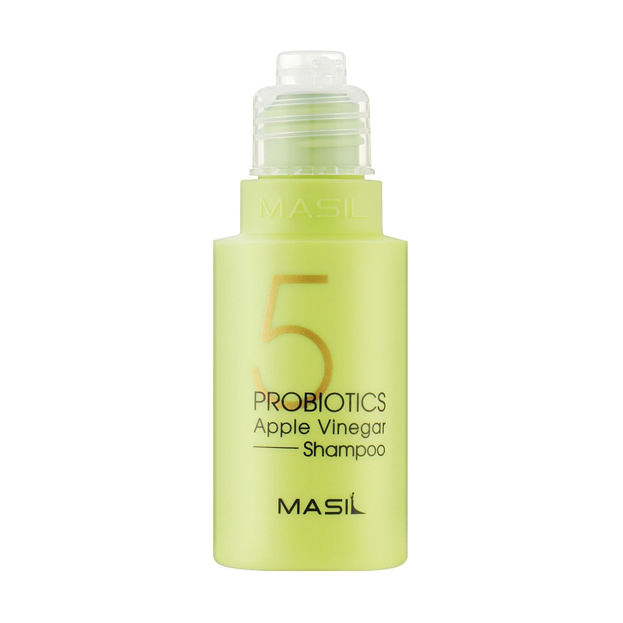 М'який безсульфатний шампунь Masil 5 Probiotics Apple Vinegar Shampoo з пробіотиками та яблучним оцтом, для чутливої шкіри голови, 50 мл