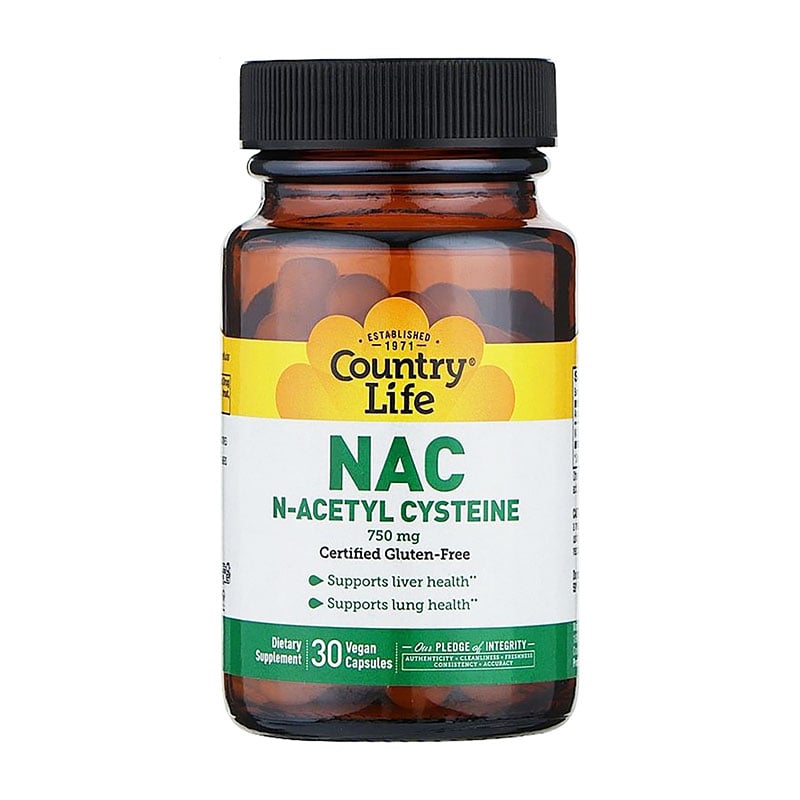 N-ацетил-цистеїн Country Life NAC, 750 мг, 30 веганських капсул