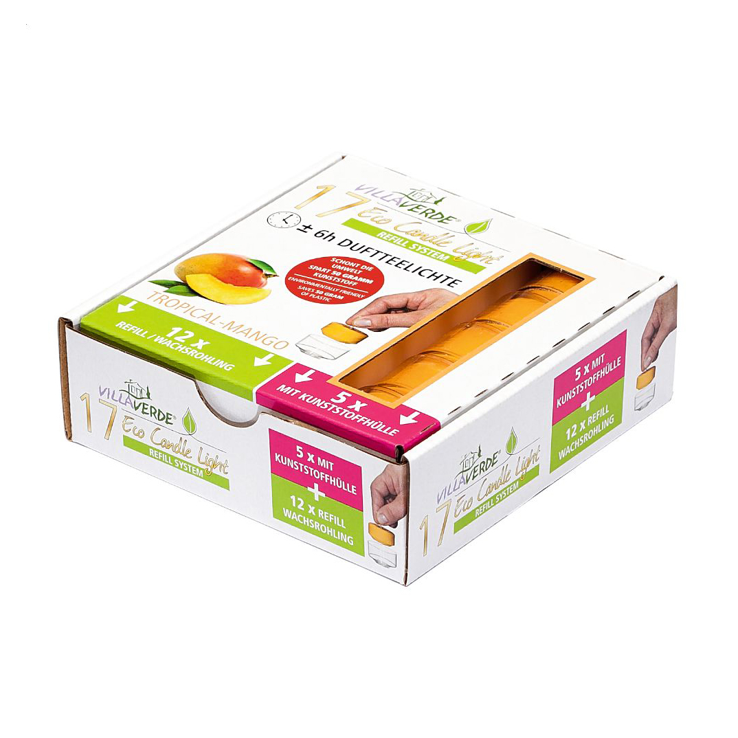 Набір ароматичних чайних свічок Villa Verde Eco Candle Light Tropical Mango (воскові заготовки, 12 шт + воскових заготовок з втулкою, 5 шт)