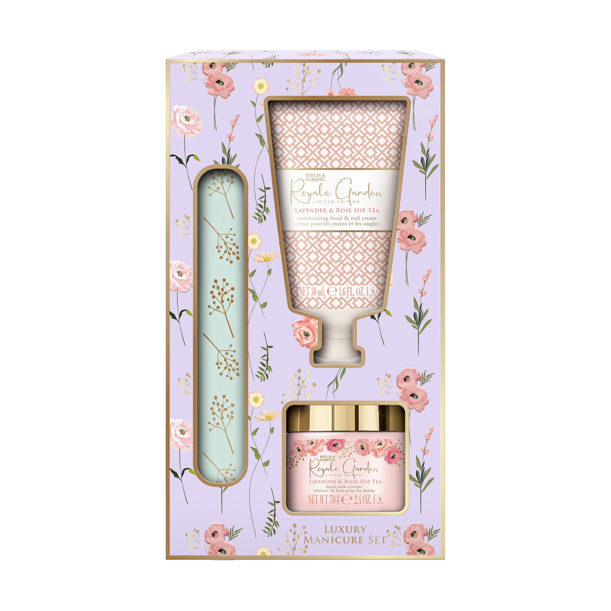 Набір Baylis &amp; Harding Royale Garden Rose, Poppy &amp; Vanilla Luxury Manicure Gift Set (крем для рук, 50 мл + сіль для рук, 70 г + пилочка для нігтів)