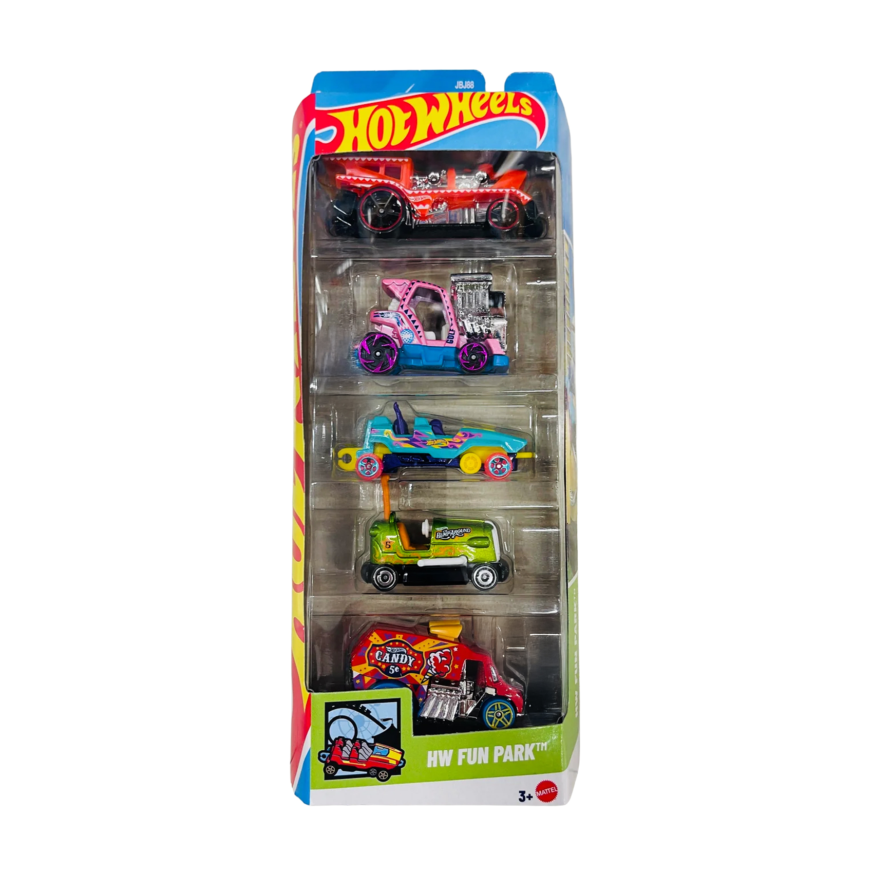 Набір базових автомобілів Hot Wheels HW Fun Park, зелений, червоний, червоний, рожевий, бірюзовий, від 3 років, 11*4.2*29 см, 5 шт (1806)