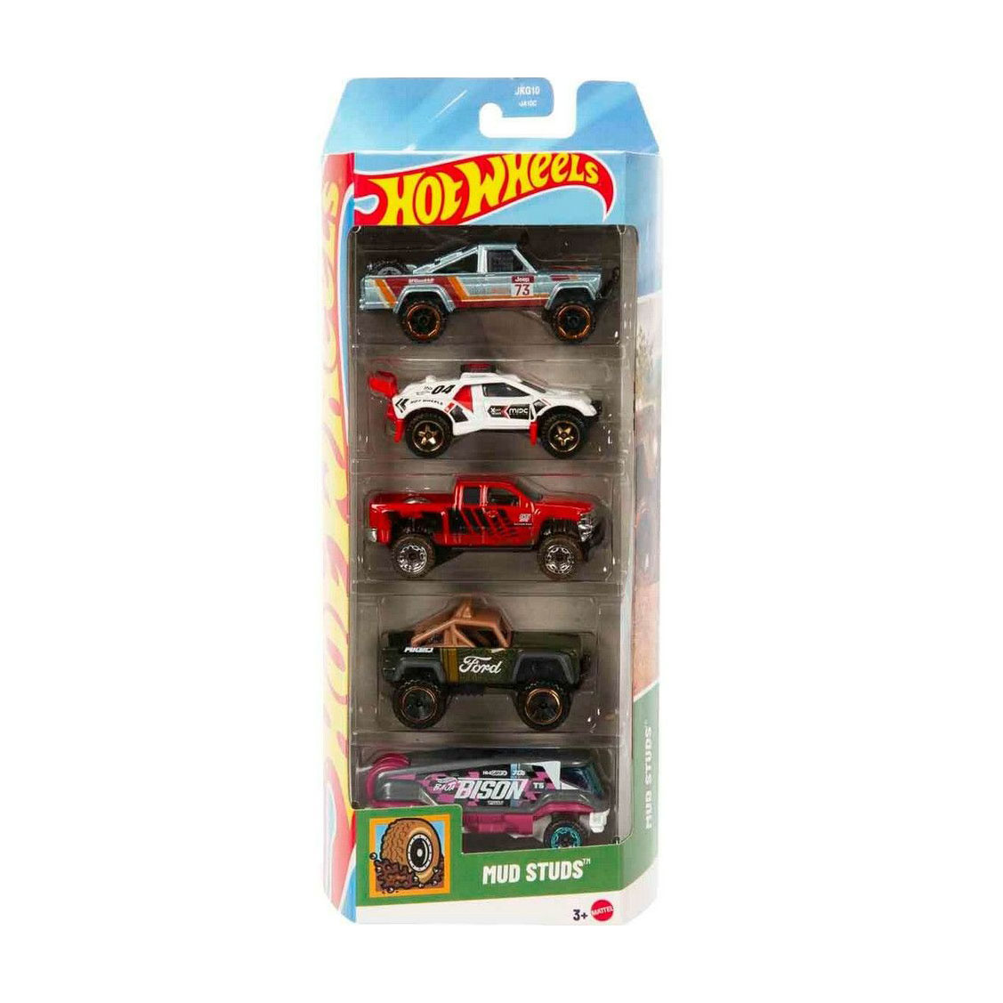 Набір базових автомобілів Hot Wheels Mud Studs, сріблястий, білий, червоний, чорний, рожевий, від 3 років, 11*4.2*29 см, 5 шт (1806)