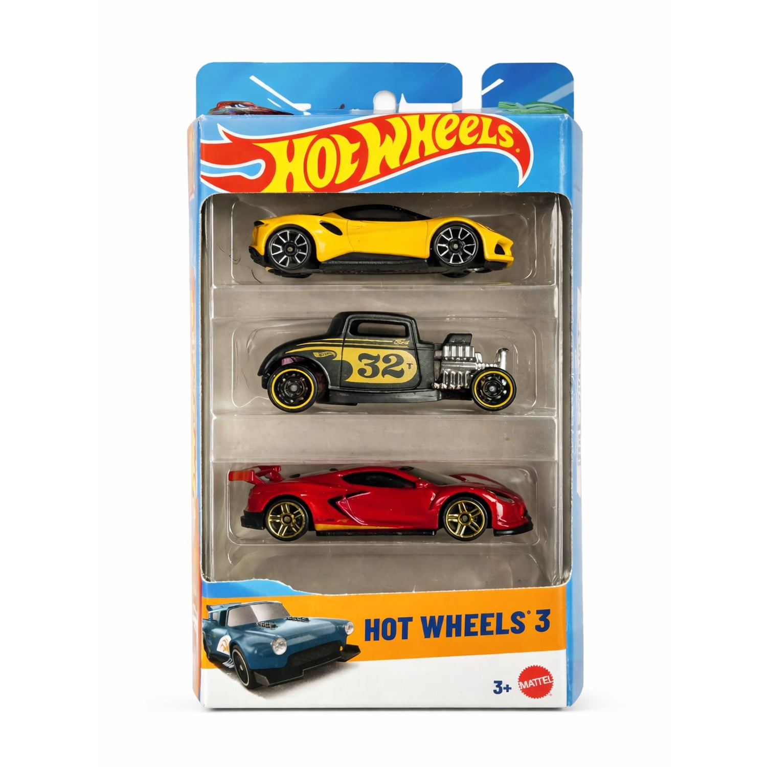 Набір базових автомобілів Hot Wheels жовтий-чорний-червоний, від 3 років, 16*11*4 см, 3 шт (K5904)