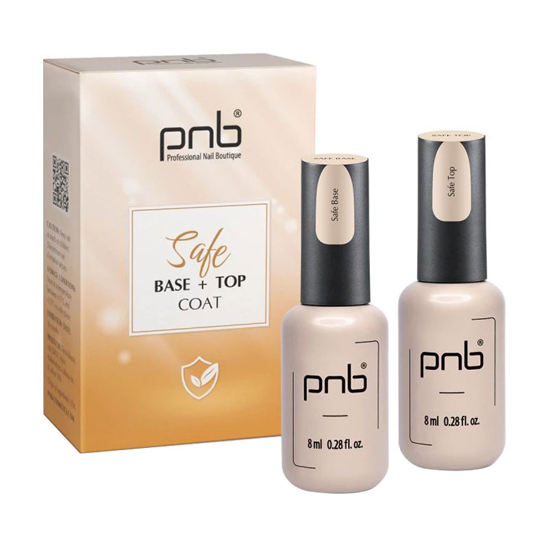 Набір безпечних покриттів для нігтів PNB UV/LED Safe Base + Top Coat (топ для гель-лаку, 8 мл + база для гель-лаку, 8 мл)