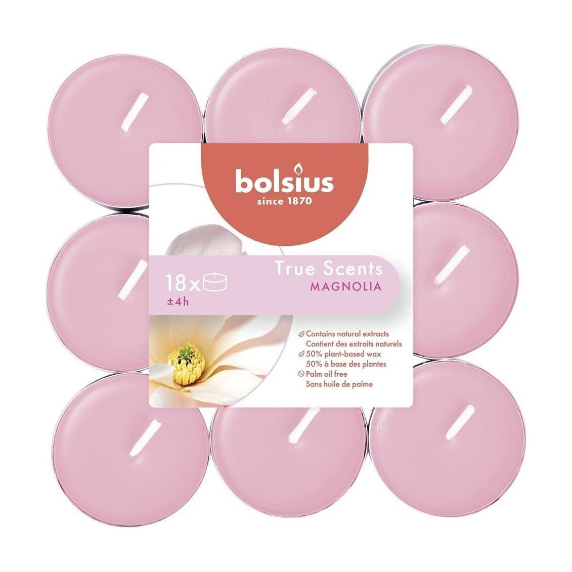 Набір чайних свічок Bolsius True Scents 4h Magnolia, 18 шт