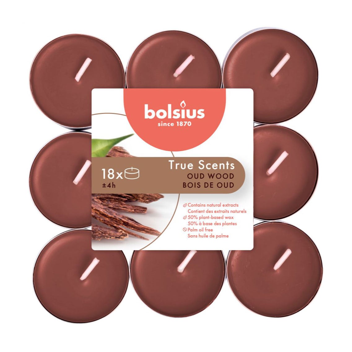 Набір чайних свічок Bolsius True Scents 4h Oud Wood, 18 шт