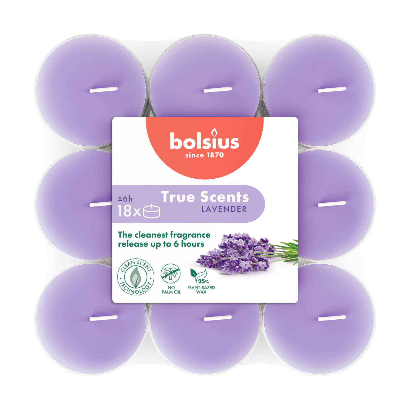Набір чайних свічок Bolsius True Scents Lavender, 18 шт