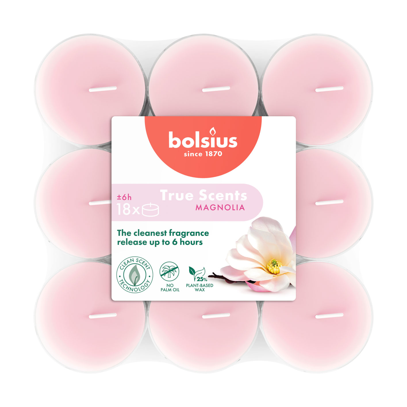 Набір чайних свічок Bolsius True Scents Magnolia, 18 шт