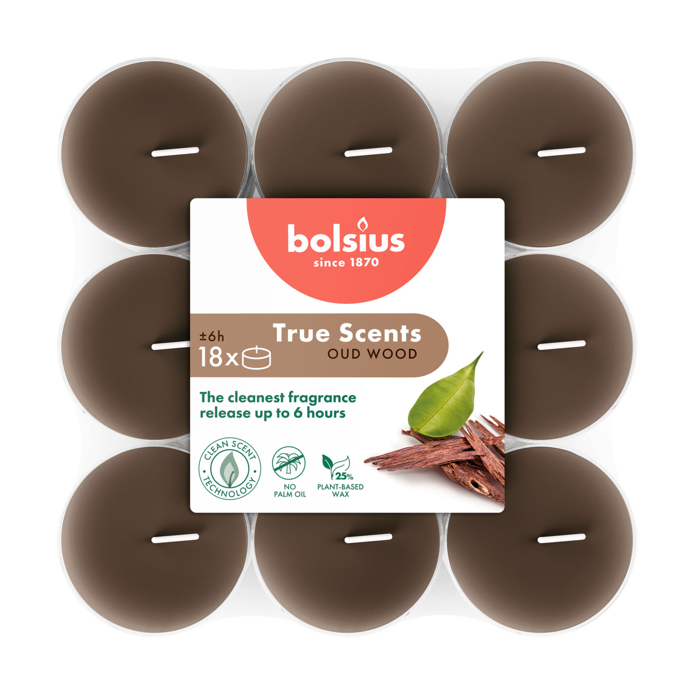 Набір чайних свічок Bolsius True Scents Oud Wood, 18 шт
