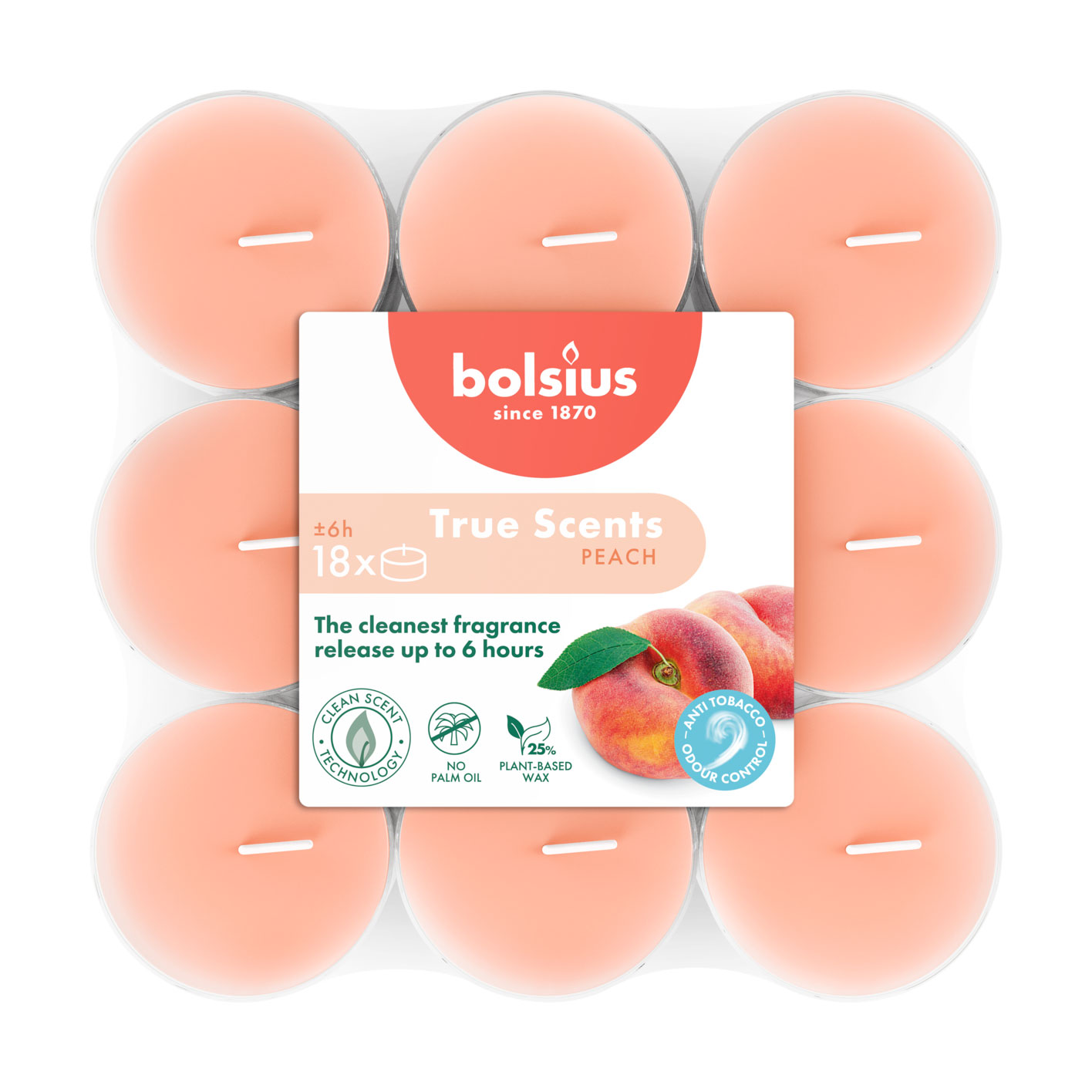 Набір чайних свічок Bolsius True Scents Peach, 18 шт