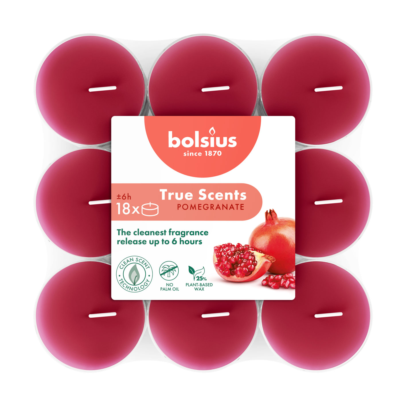 Набір чайних свічок Bolsius True Scents Pomegranate, 18 шт