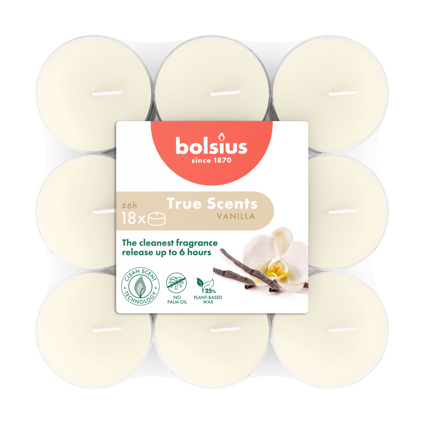 Набір чайних свічок Bolsius True Scents Vanilla, 18 шт