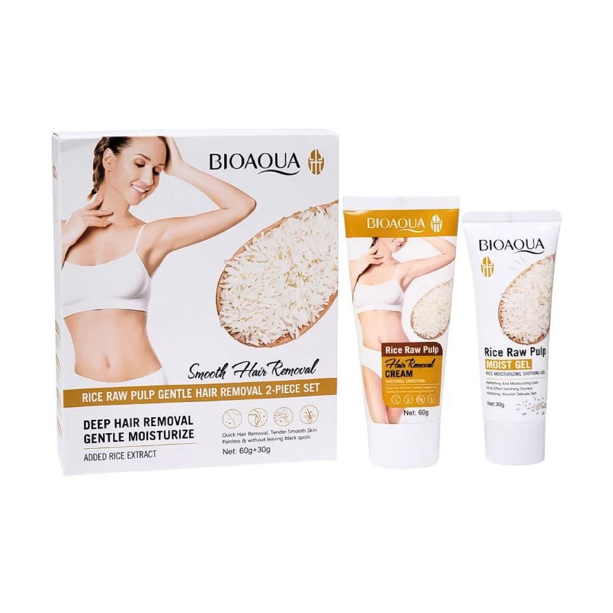 Набір для депіляції Bioaqua Rice Raw Pulp Gentle Hair Removal Care 2-Piece Set (крем для депіляції, 60 г + зволожувальний гель, 30 г)