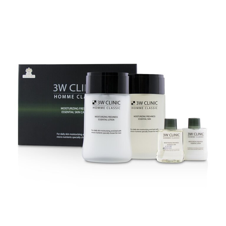 Набір для догляду за чоловічою шкірою 3W Clinic Homme Classic Moisturizing Freshness Essentia Skin Care Set (лосьйон, 150 мл + емульсія, 150 мл + 2 мініатюри, 60 мл)