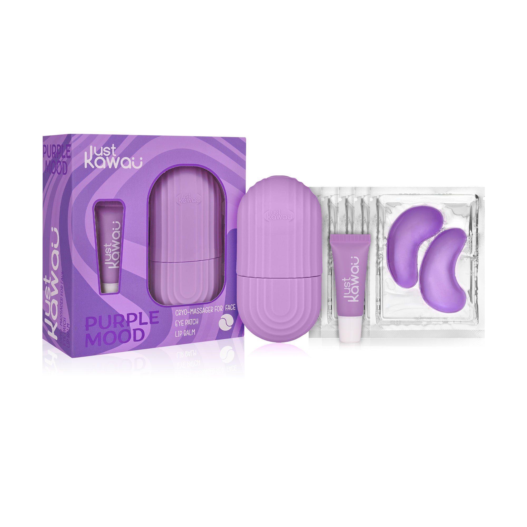 Набір для догляду за обличчям Just Kawaii Purple Mood (кріо-масажер для обличчя, 1 шт + патчі для шкіри навколо очей, 5 пар + бальзам для губ, 7 г)