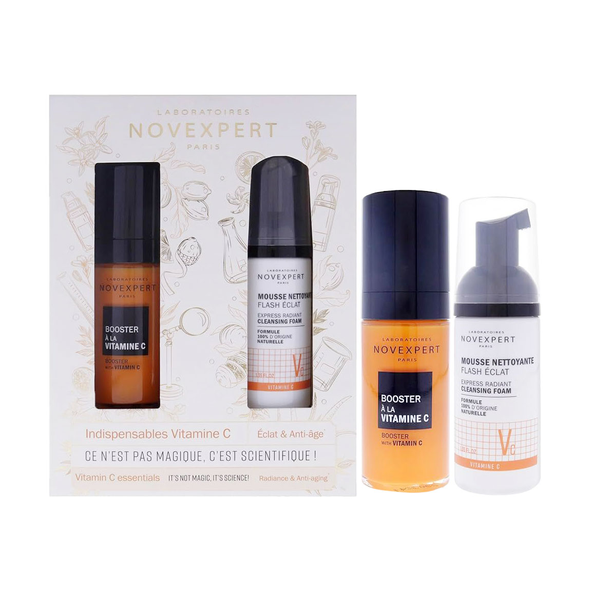 Набір для догляду за обличчям Novexpert Indispensables Vitamine C (сироватка, 30 мл + пінка, 40 мл)
