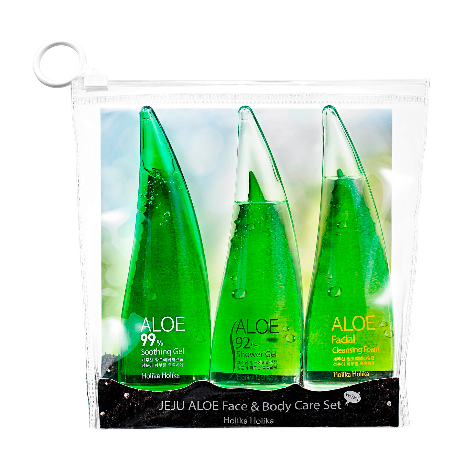 Набір для догляду за обличчям та тілом Holika Holika Aloe Face and Body Care Set (гель для душу, 55 мл + гель алое, 55 мл + пінка для вмивання, 55 мл)