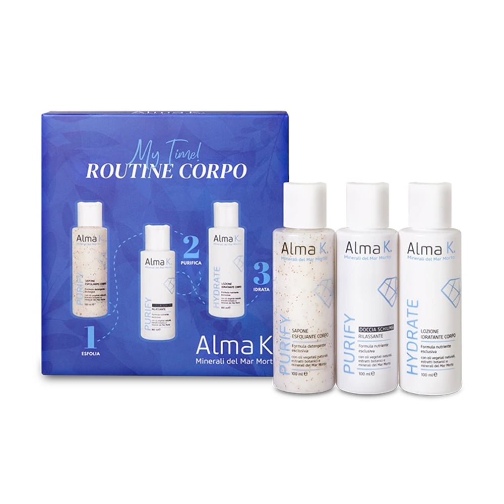 Набір для догляду за тілом Alma K. My Time! Body Care Routine Kit (гель для душу, 100 мл + відлущувальне мило, 100 мл + лосьйон для тіла, 100 мл)