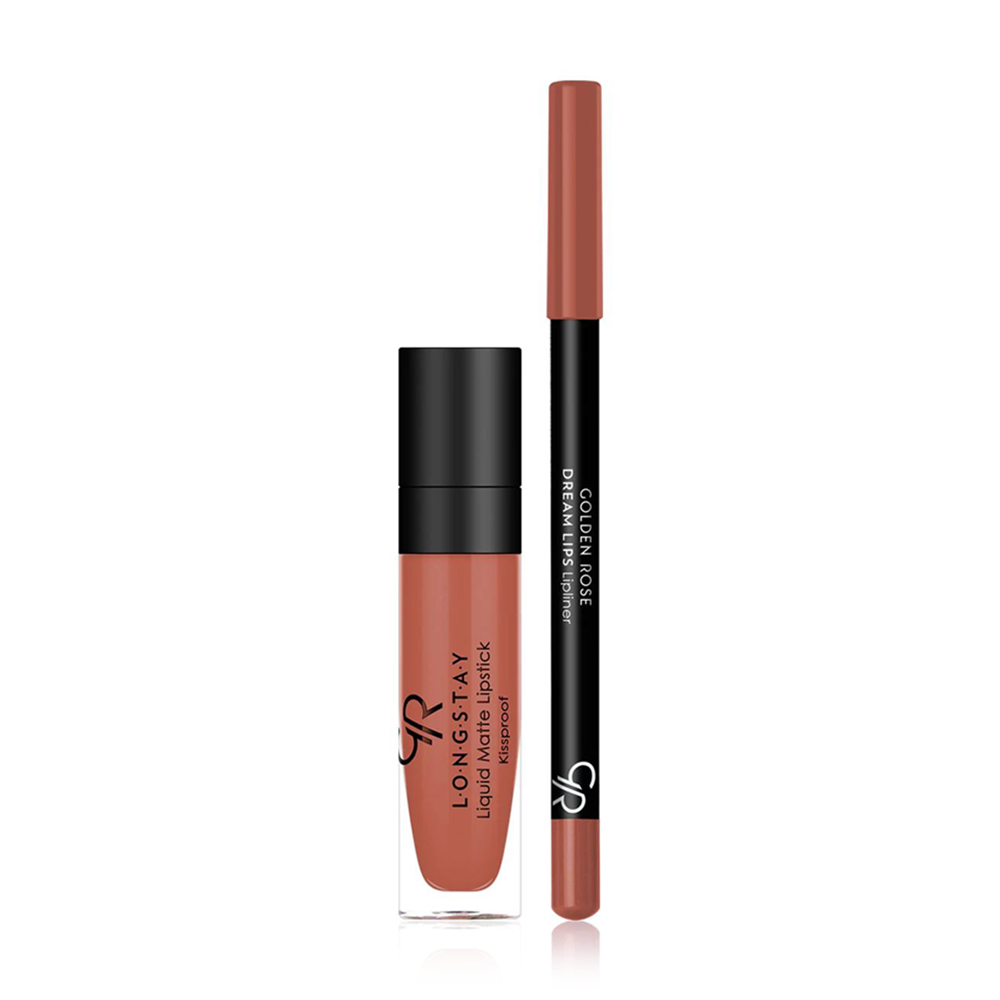 Набір для губ Golden Rose Matte LipKit Warm Sable (помада для губ Longstay Liquid Matte Lipstick 16, 5.5 мл + олівець для губ Dream 531, 1.6 г)