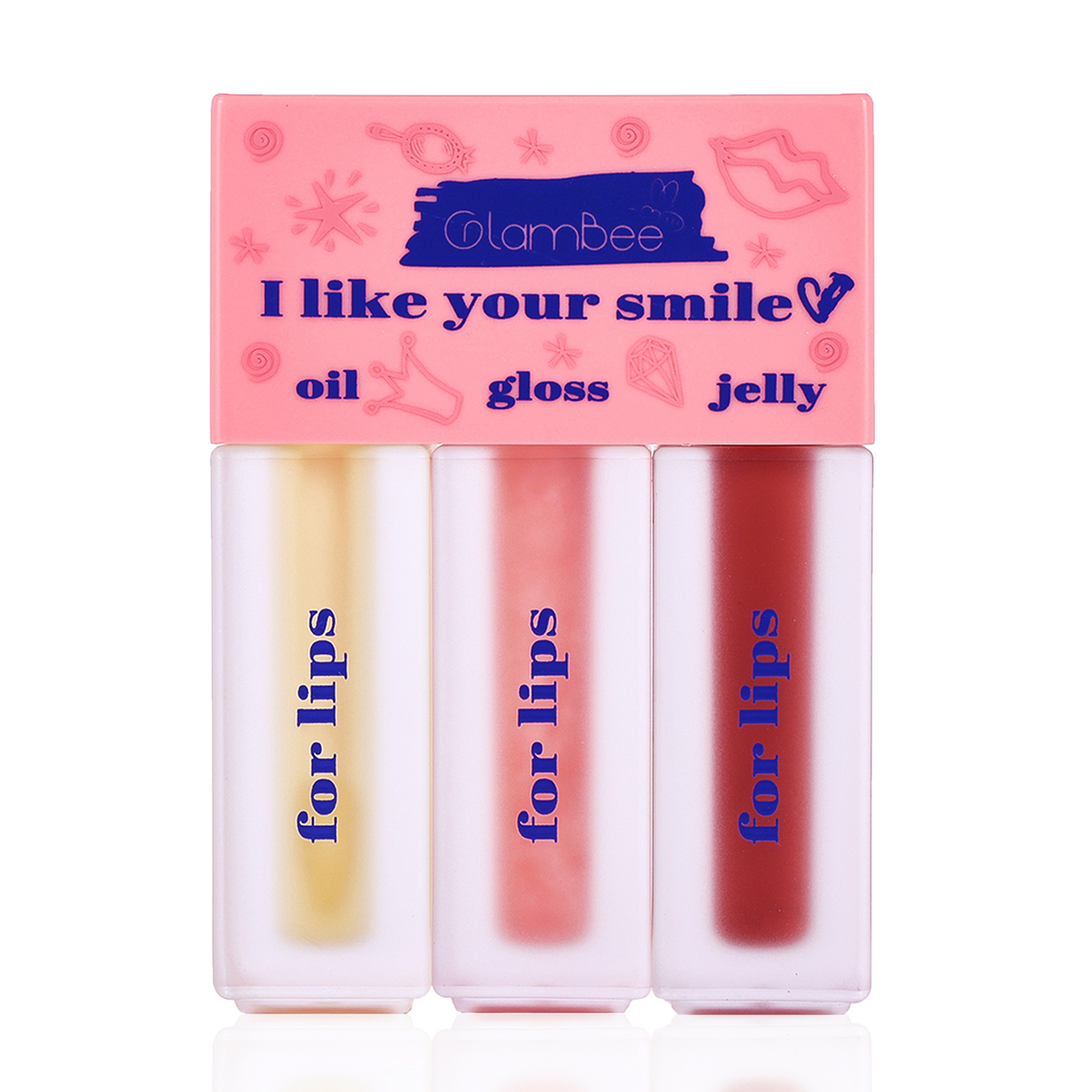 Набір для макіяжу губ 3 в 1 GlamBee I Like Your Smile (олія, 2.7 мл + блиск, 2.7 мл + желе, 2.7 мл)