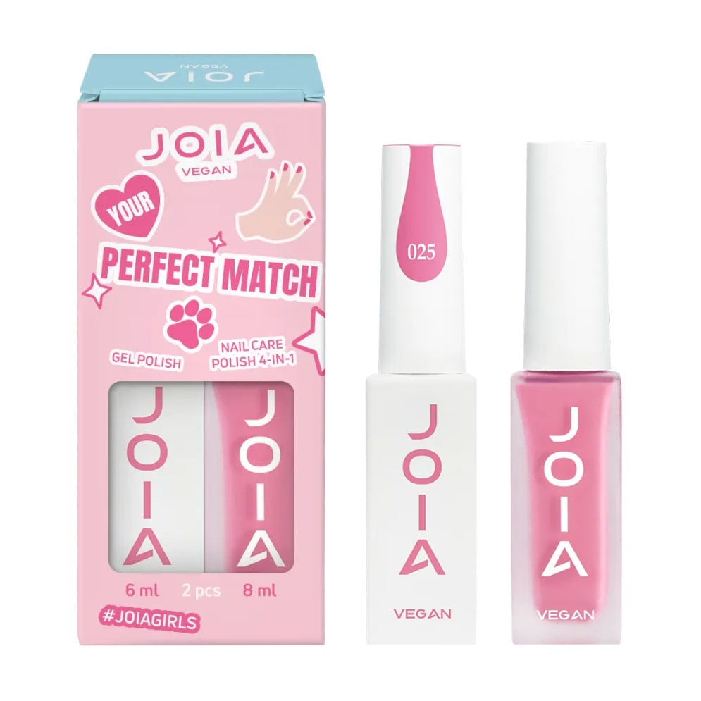 Набір для манікюру та педикюру 006 JOIA vegan Perfect Match (Gel Polish 025, 6 мл + Nail Care Polish 4 in 1 06 Pink Voltage, 8 мл)