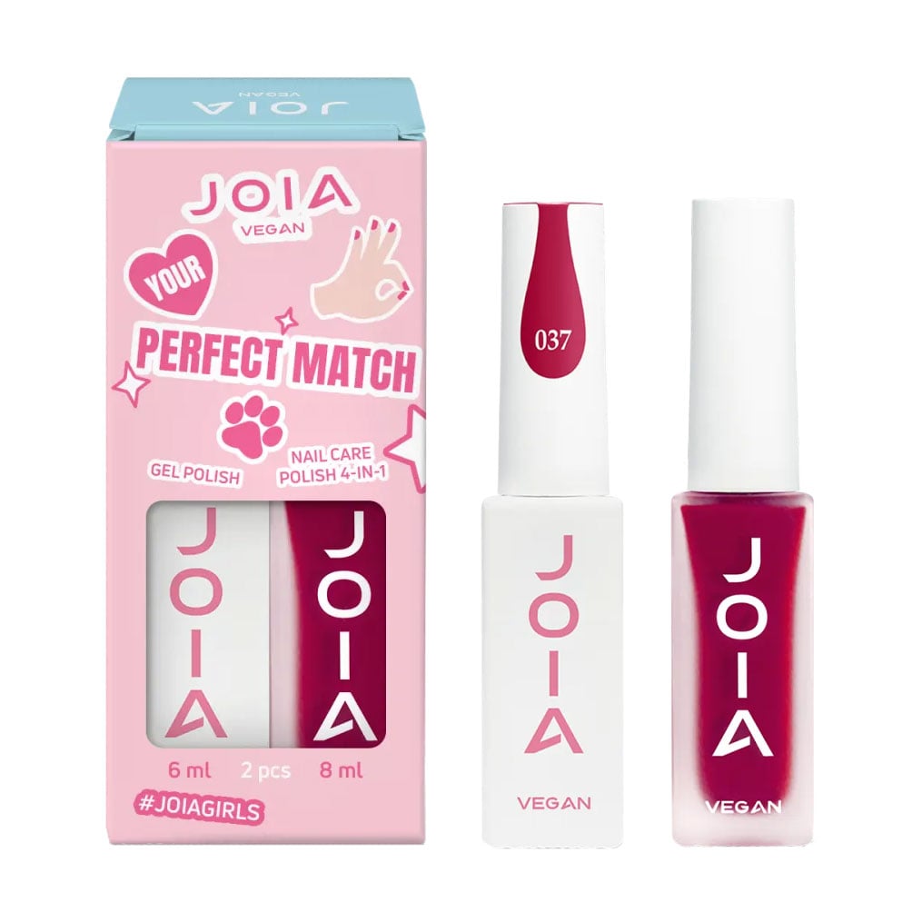 Набір для манікюру та педикюру 009 JOIA vegan Perfect Match (Gel Polish 037, 6 мл + Nail Care Polish 4 in 1 09 Wine Whisper, 8 мл)
