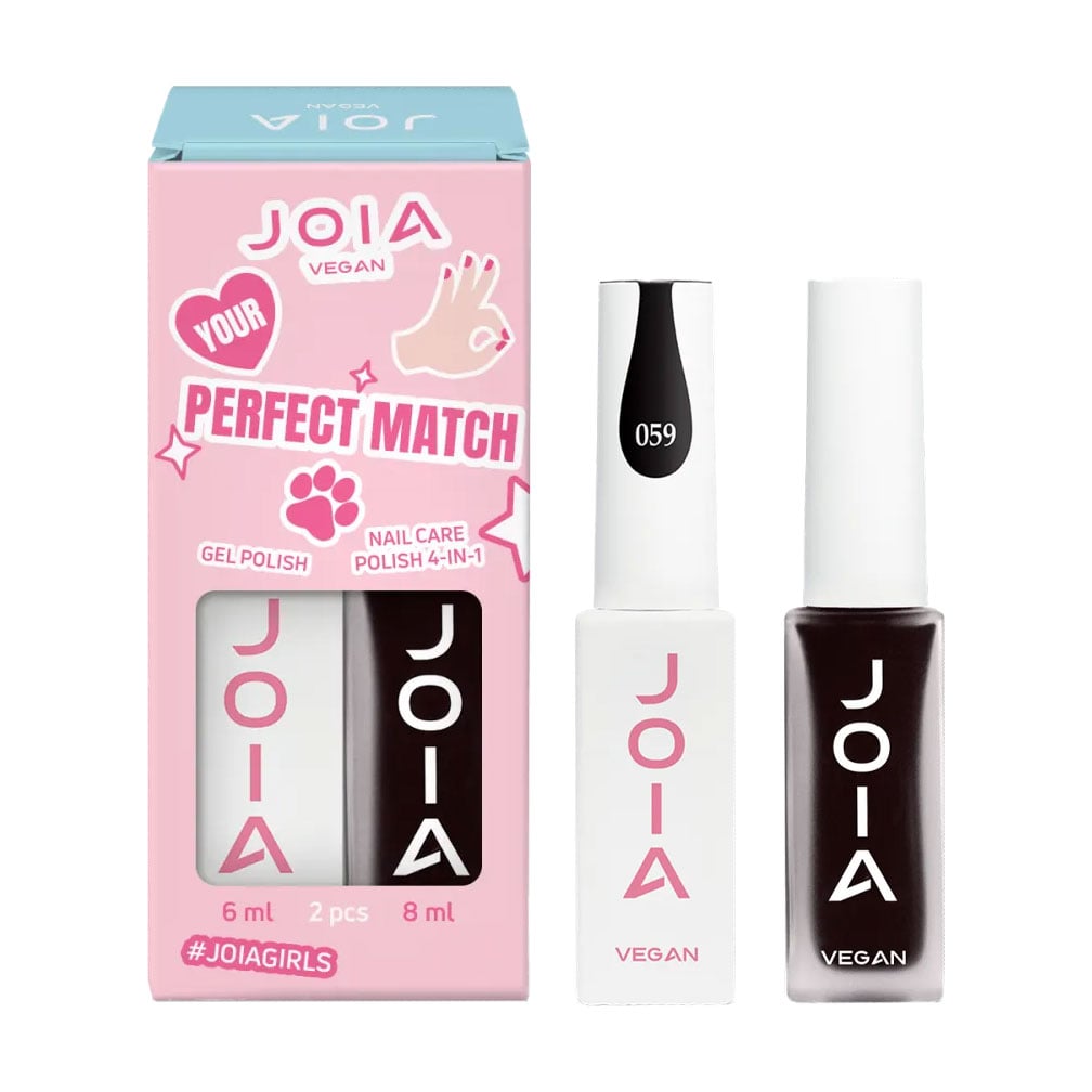 Набір для манікюру та педикюру 010 JOIA vegan Perfect Match (Gel Polish 059, 6 мл + Nail Care Polish 4 in 1 10 Perfect Black, 8 мл)