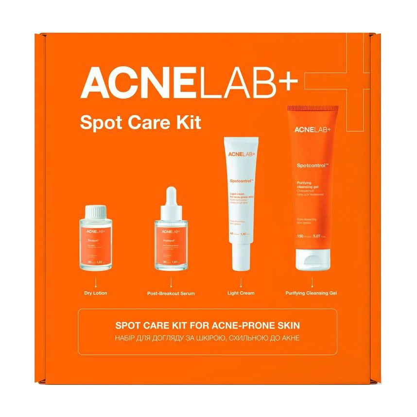 Набір для обличчя ACNELAB+ Spot Care Kit (гель, 150 мл + крем, 40 мл + сироватка, 30 мл + лосьйон, 30 мл)