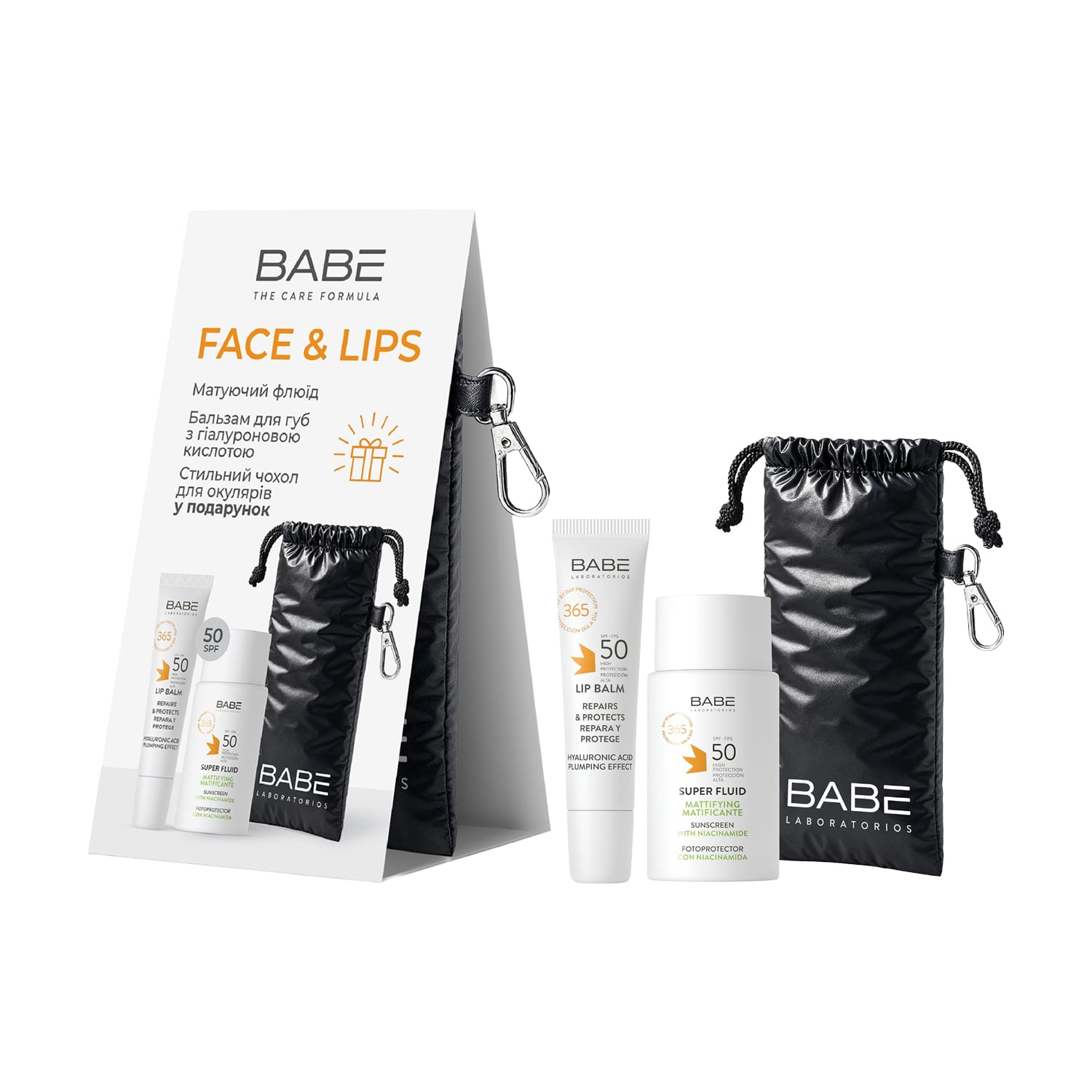 Набір для обличчя BABE Laboratorios Face and Lips (флюїд, 50 мл + бальзам для губ, 15 мл + чохол)