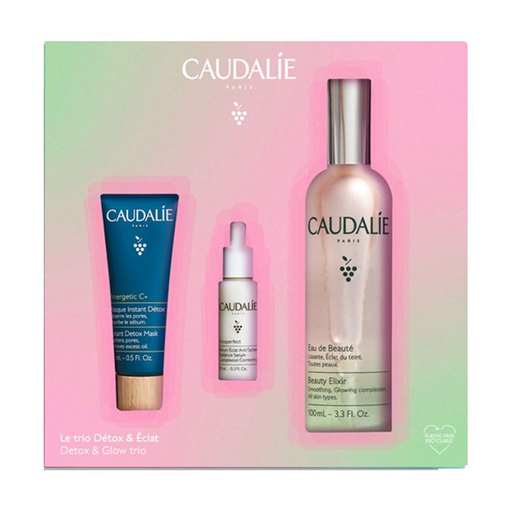 Набір для обличчя Caudalie Detox &amp; Glow Trio (еліксир-вода, 100 мл + маска-детокс, 15 мл + сироватка, 10 мл)
