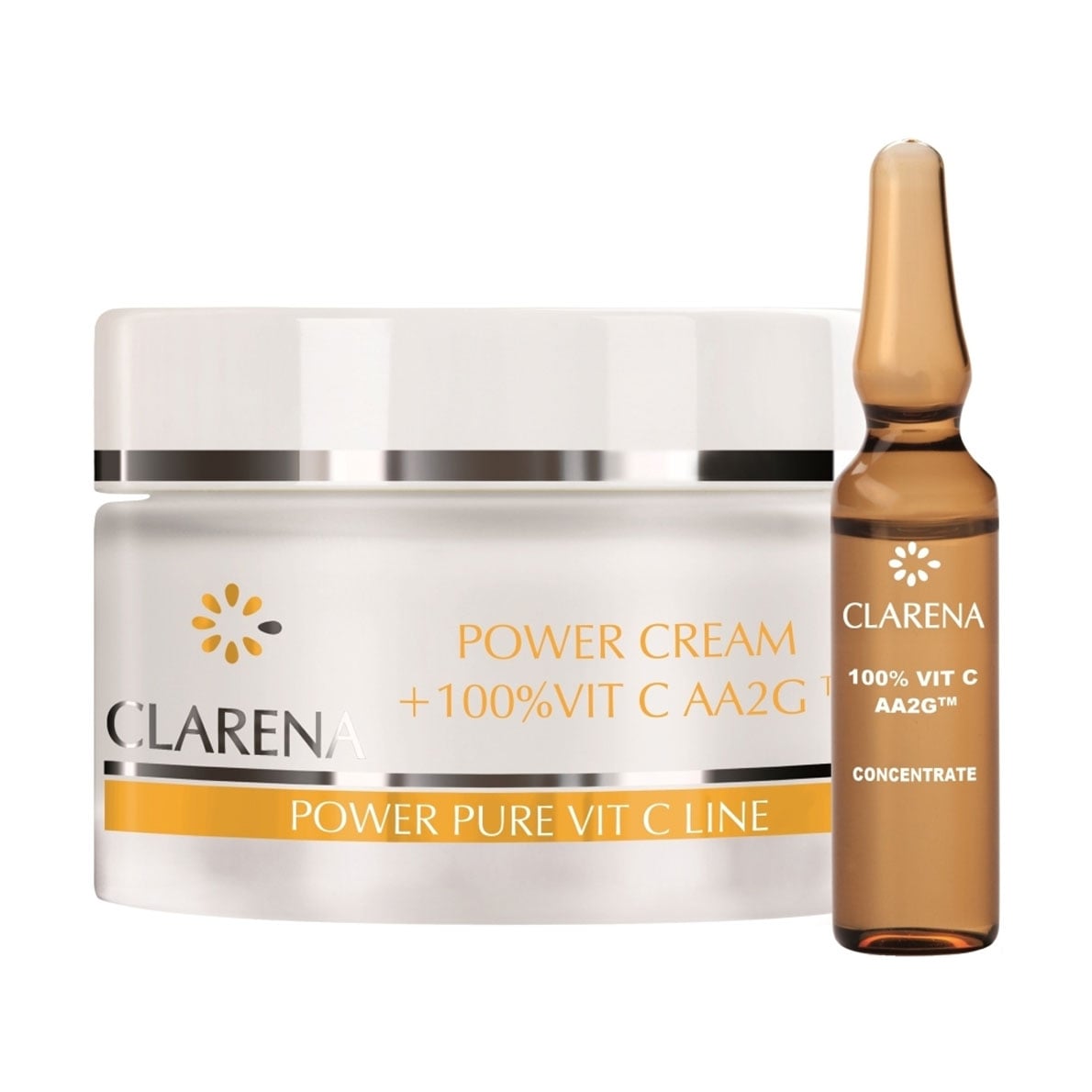 Набір для обличчя Clarena Power Cream +100% Vit C Aa2g для професійного використання (крем для обличчя, 100 мл + вітамін C, 3 мл)