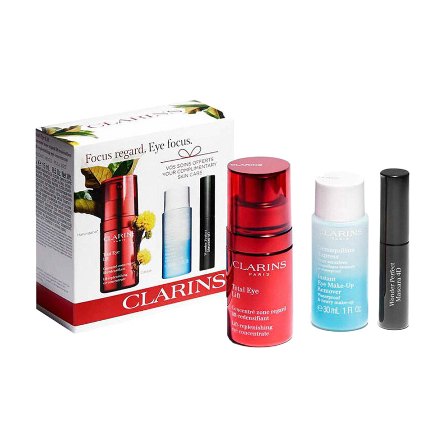 Набір для обличчя Clarins Total Eye Lift (туш для вій, 3 мл + засіб для демакіяжу, 30 мл + концентрат для шкіри навколо очей, 15 мл)