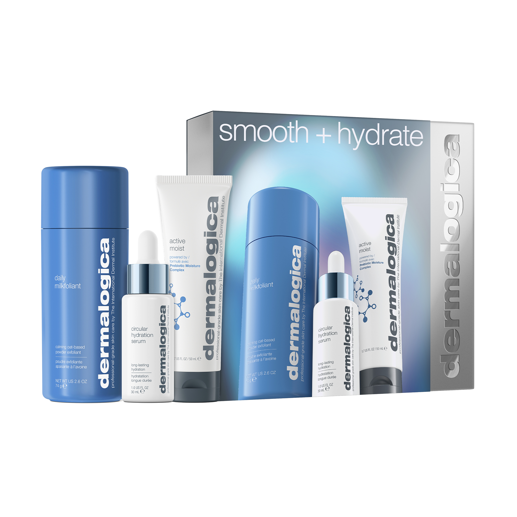 Набір для обличчя Dermalogica Smooth + Hydrate (Daily Milkfoliant, 74 г + Circular Hydration Serum, 30 мл + Active Moist, 50 мл)