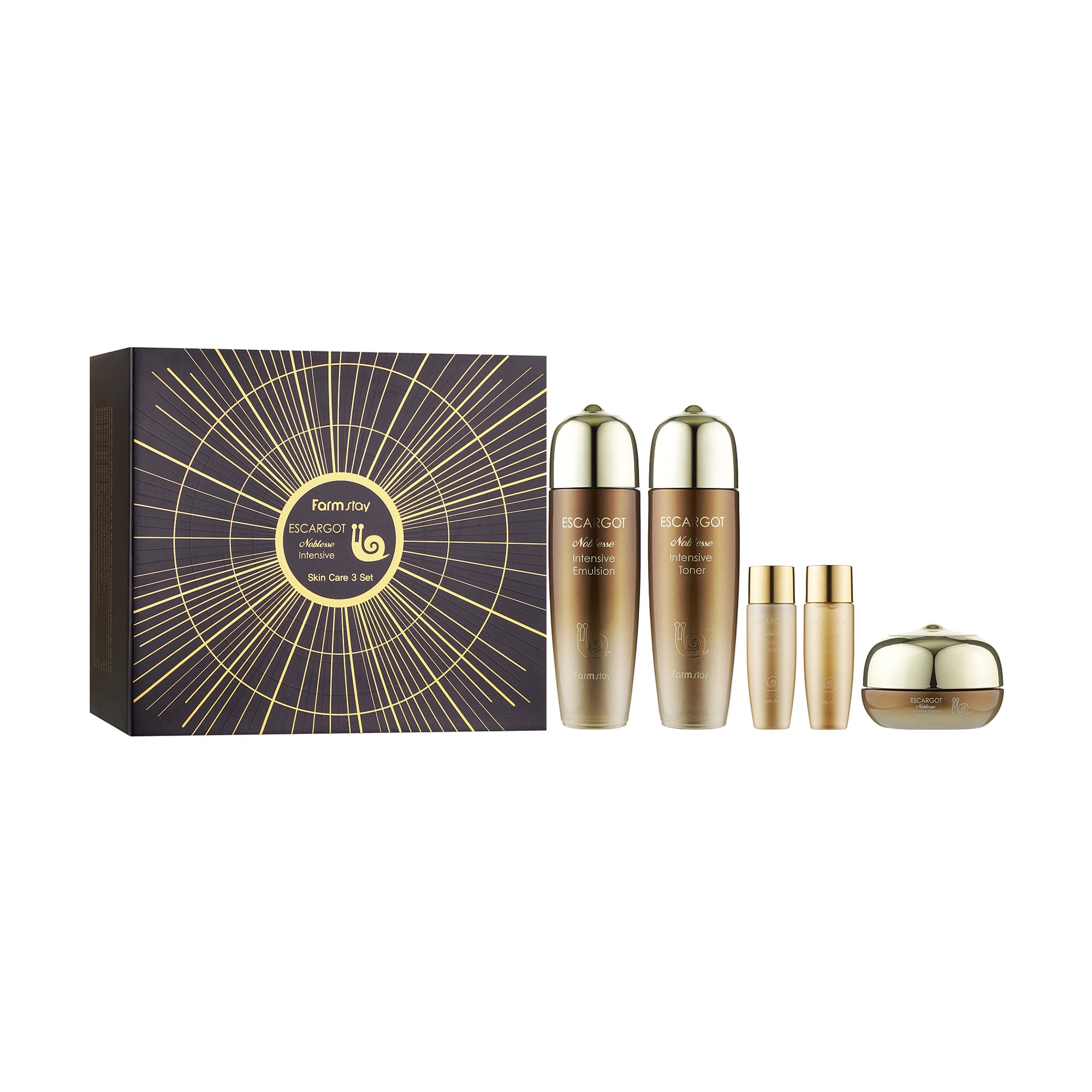 Набір для обличчя FarmStay Escargot Noblesse Intensive Skin Care Set (тонер, 150 мл + 30 мл + емульсія, 150 мл + 30 мл + крем, 50 мл)