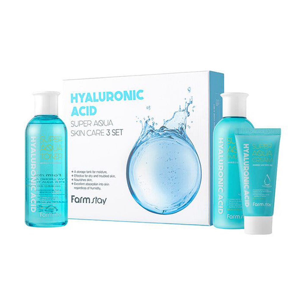Набір для обличчя FarmStay Hyaluronic Acid Super Aqua Skin Care Set (тонер, 200 мл + емульсія, 200 мл + крем, 50 мл)