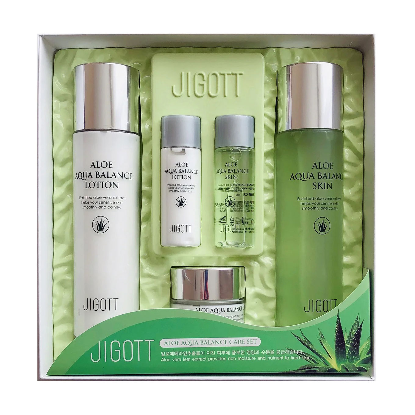 Набір для обличчя Jigott Aloe Aqua Balance Skin Care (тонер, 150 мл + лосьйон, 150 мл + крем для обличчя, 50 мл + тонер, 30 мл + лосьйон, 30 мл)