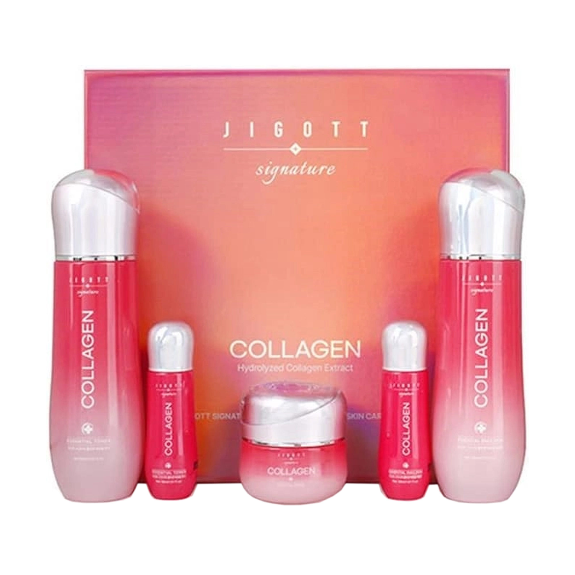 Набір для обличчя Jigott Signature Collagen Essential Skin Care (тонер, 150 мл + тонер, 30 мл + емульсія, 150 мл + емульсія, 30 мл + крем, 50 мл)