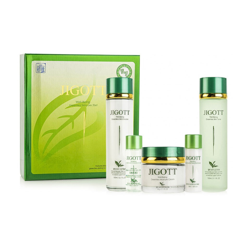 Набір для обличчя Jigott Well-Being Greentea (тонер, 150 мл + тонер, 30 мл + емульсія, 150 мл + емульсія, 30 мл + крем, 50 мл)