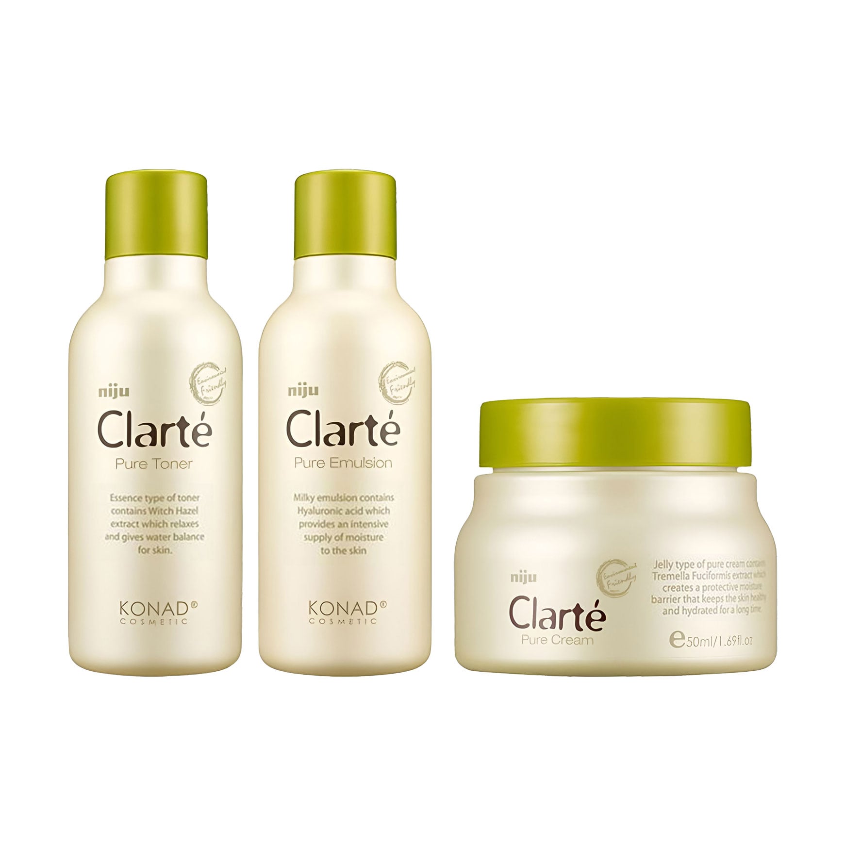 Набір для обличчя Konad Niju Clarte Pure Skin Care (тонер, 180 мл + емульсія, 180 мл + крем, 50 мл)