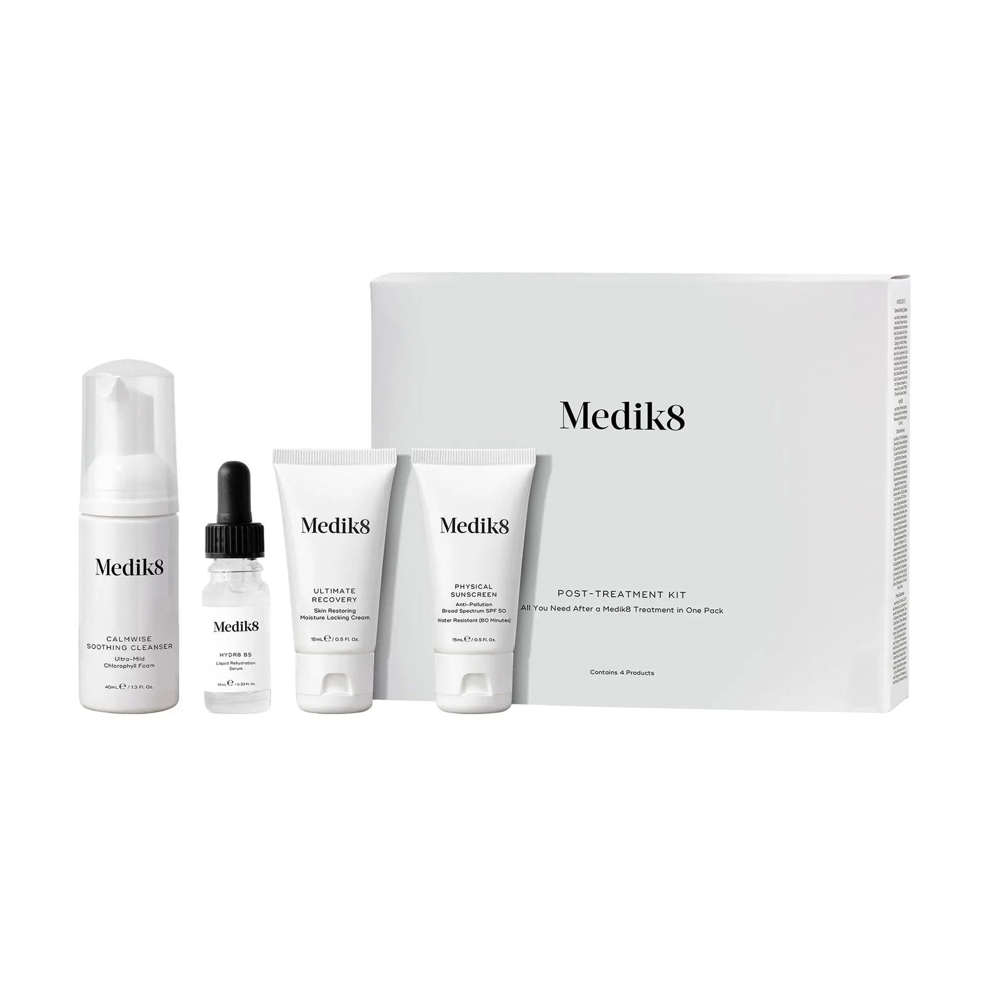 Набір для обличчя Medik8 Post Treatment Kit (сонцезахисний крем, 15 мл + крем, 15 мл + пінка для вмивання, 40 мл + сироватка, 10 мл)