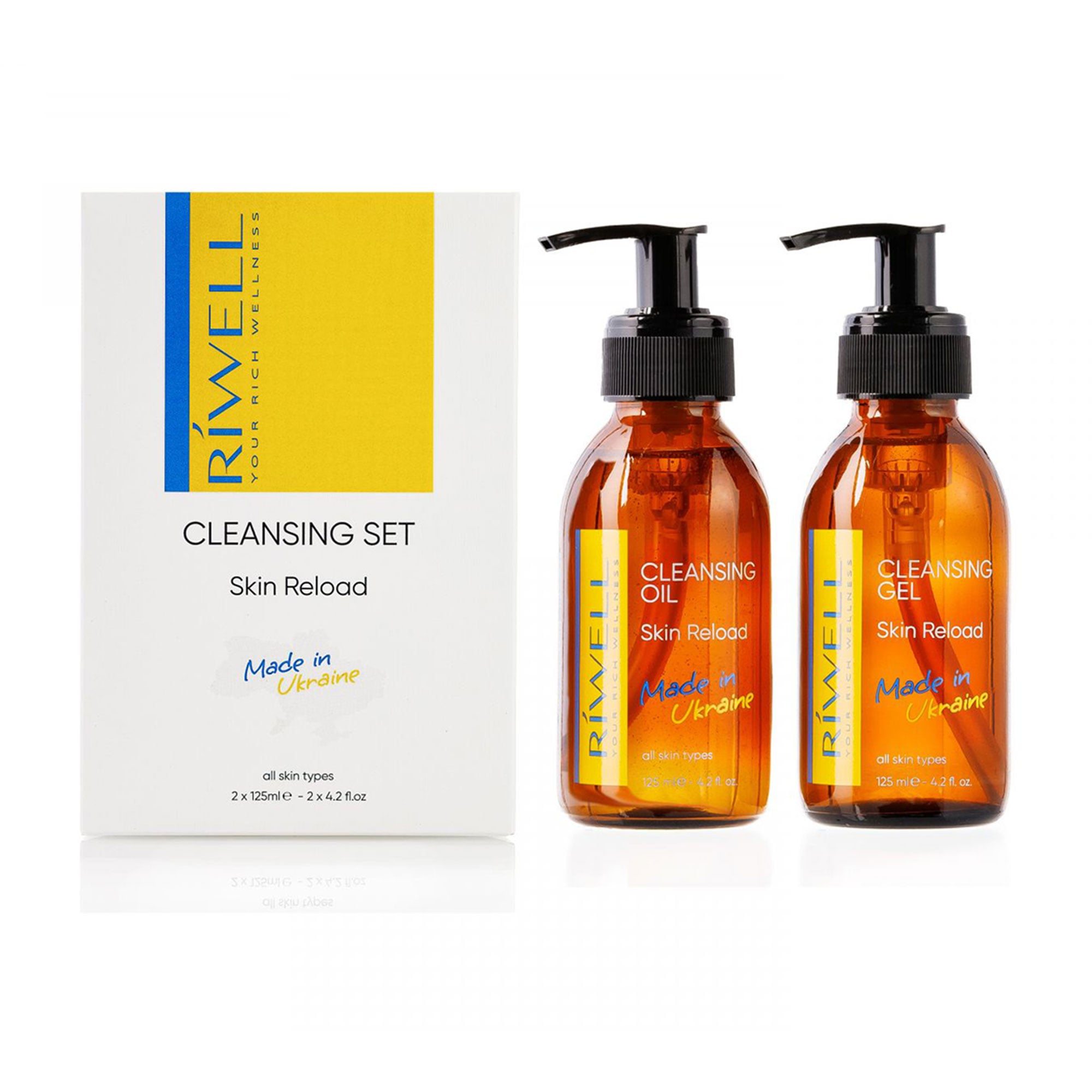 Набір для обличчя Riwell Cleansing Set Двоетапне очищення (гідрофільна олія, 125 мл + гель для вмивання, 125 мл)
