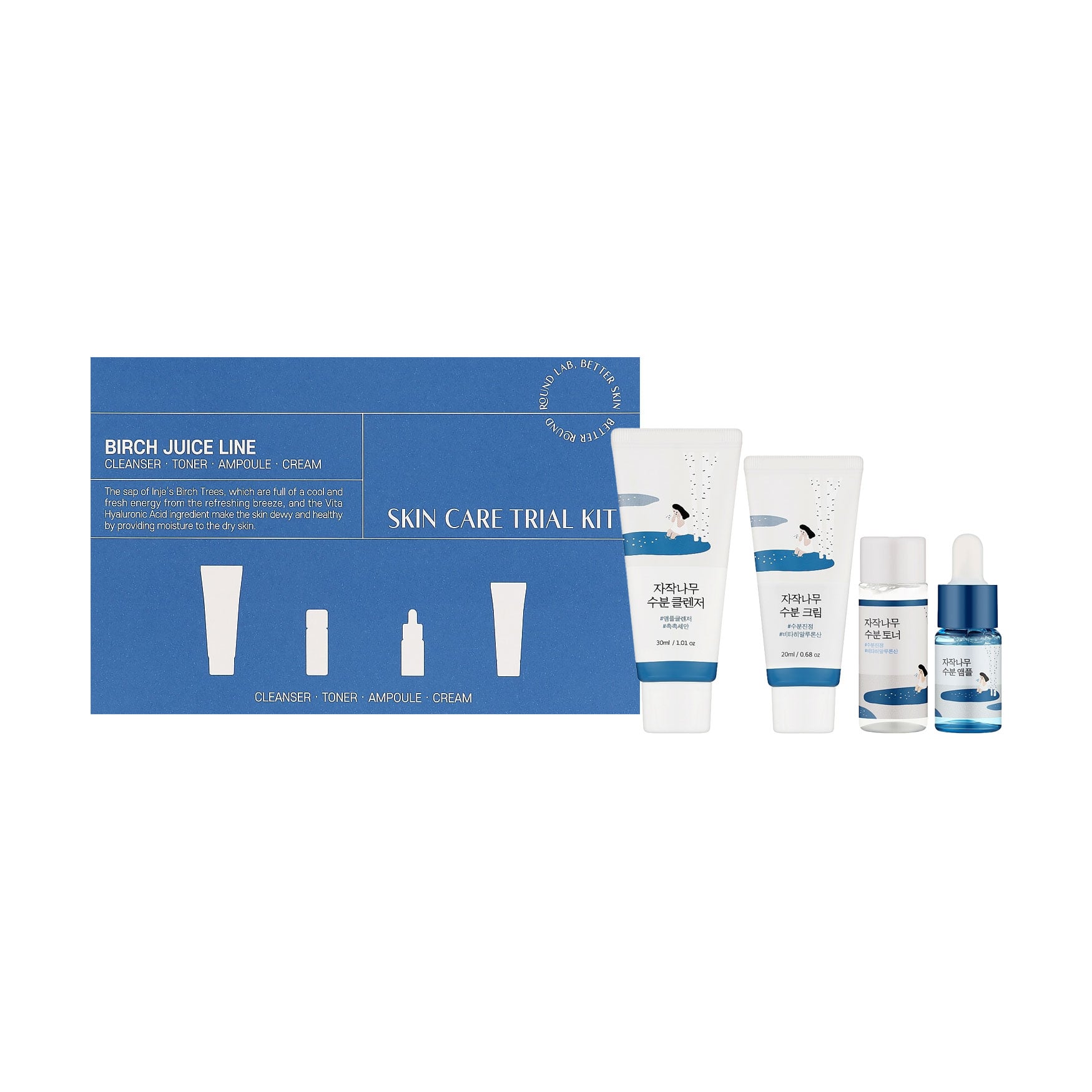 Набір для обличчя Round Lab Birch Juice Line Skin Care Trial Kit (гель, 30 мл + тонер, 20 мл + сироватка, 10 мл + крем, 20 мл)