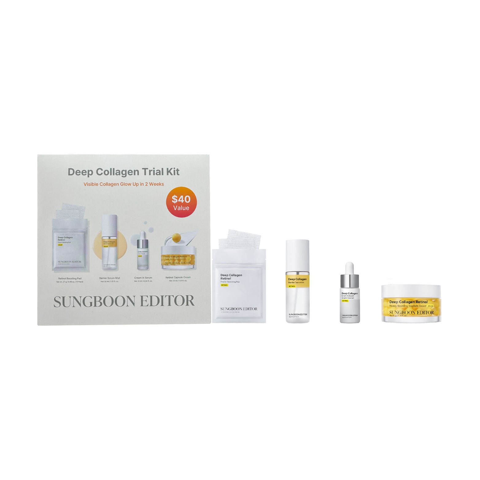 Набір для обличчя Sungboon Editor Deep Collagen Trial Kit (пади, 15 шт + сироватка-міст, 30 мл + крем-сироватка, 10 мл + капсульний крем, 30 мл)