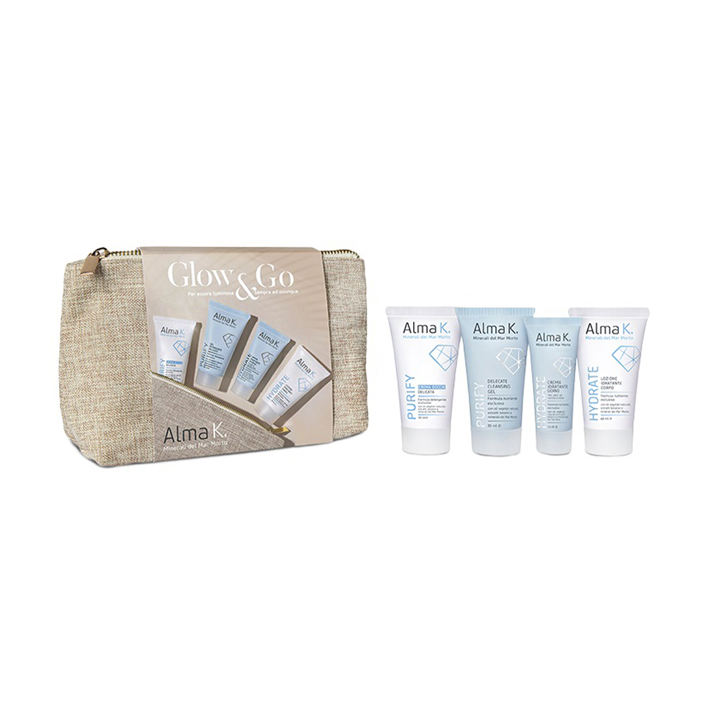 Набір для обличчя та тіла Alma K. Glow &amp; Go Women Travel Kit (крем для душу, 30 мл + гель, 30 мл + крем, 15 мл + лосьйон для тіла, 30 мл + косметичка, 1 шт)