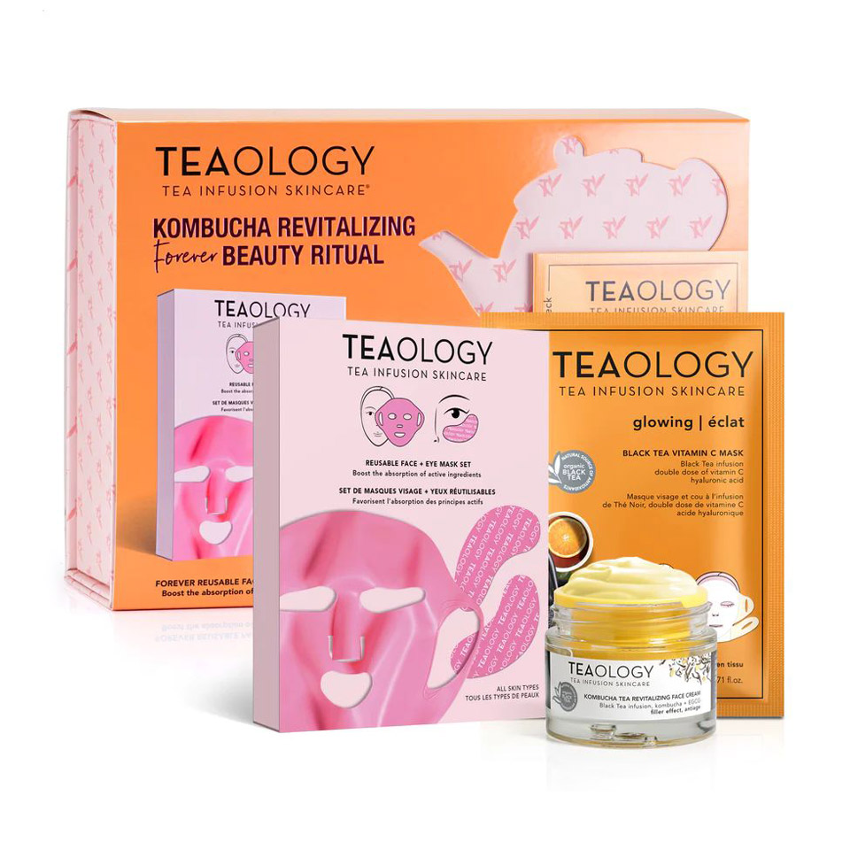 Набір для обличчя Teaology Kombucha Revitalizing Forever Beauty Ritual (крем, 50 мл + маска, 21 мл + багаторазова маска, 1 шт)